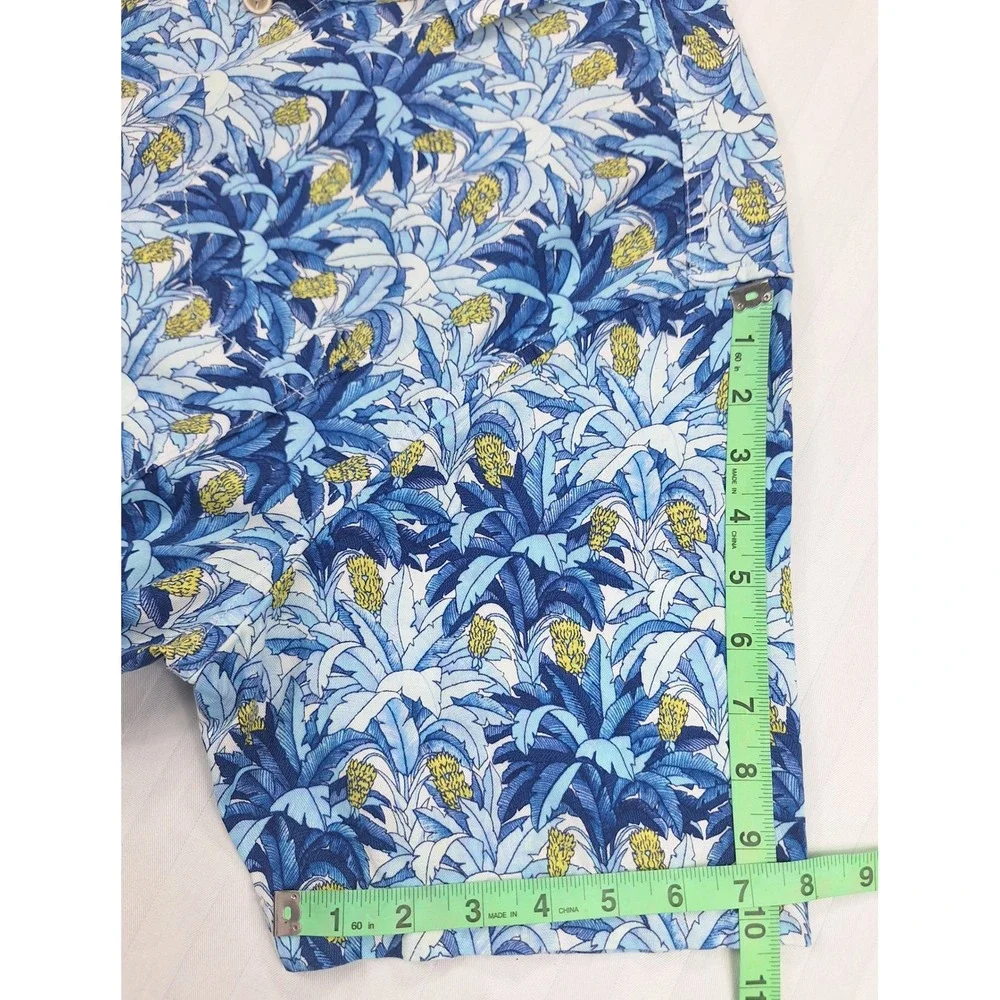 Tommy Bahama Mens Large Blue Tropical Palm Pineapple Tencel Cotton Aloha Shirt